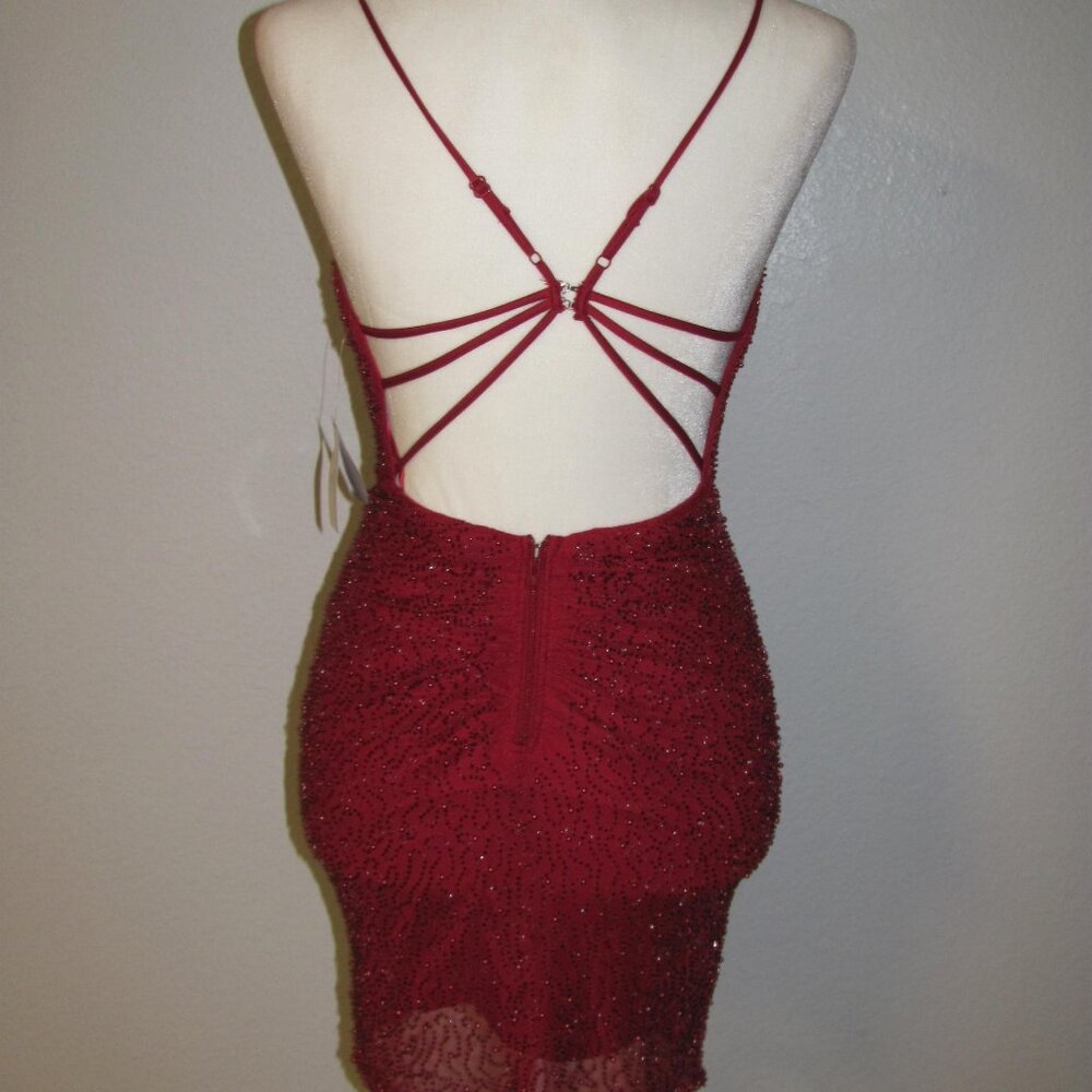 Windsor Red Beaded Evening Mini Dress Strappy Back Ruched Size Small S NWT
